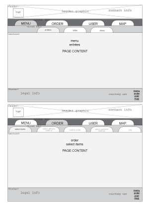 Taco-on-Wheels menu and order page wire frames